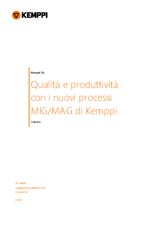 Qualità e produttività con i nuovi processi MIG/MAG di Kemppi