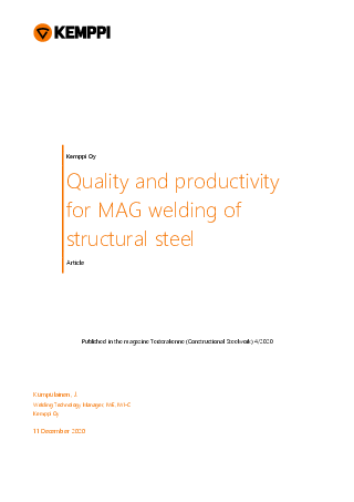 WiseSteel – Quality and productivity for MAG welding of structural steel