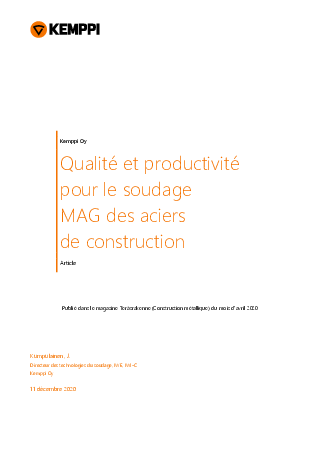 WiseSteel – Qualité et productivité pour le soudage MAG des aciers de construction
